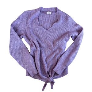Moth by Anthropologie Sweater Womens Size Small Ribbed Knit Tie Front Purple